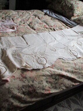 2 Cream coloured Battenburg lace window valances 21" x 84 "